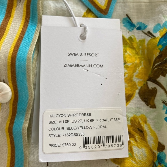 NWT Zimmermann Halcyon Shirtdress Size AU 0P/US 2P - Picture 5 of 12